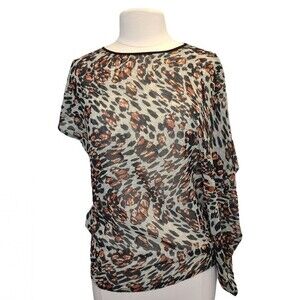 Kensie Womens XS Sheer Animal Print Top Batwing Sleeve